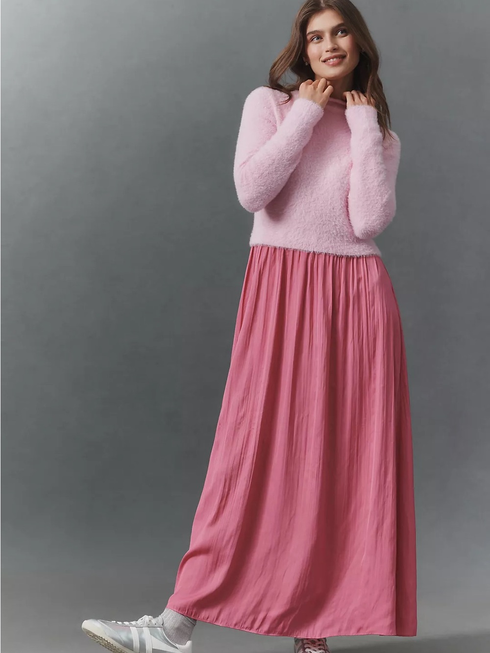 The Thea Long-Sleeve Eyelash Twofer Sweater Dress